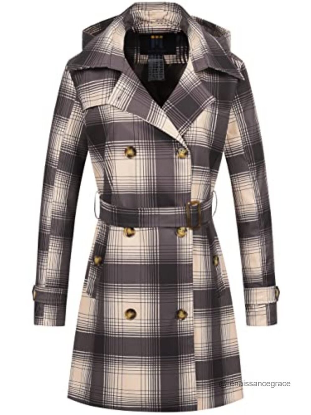 Women's Double-Breasted Trench Coat Belted Slim Fit Midi Overcoat with
